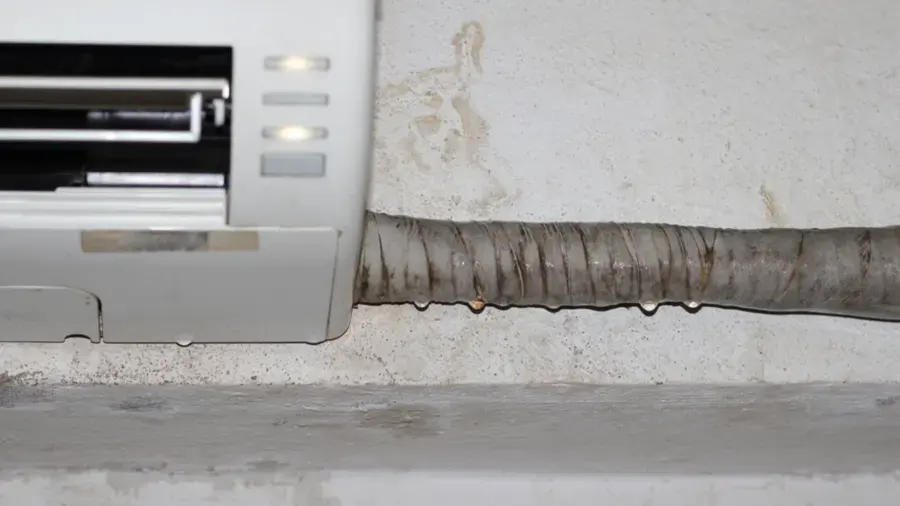 Condensate dripping from an air conditioner line onto a Cordova wall